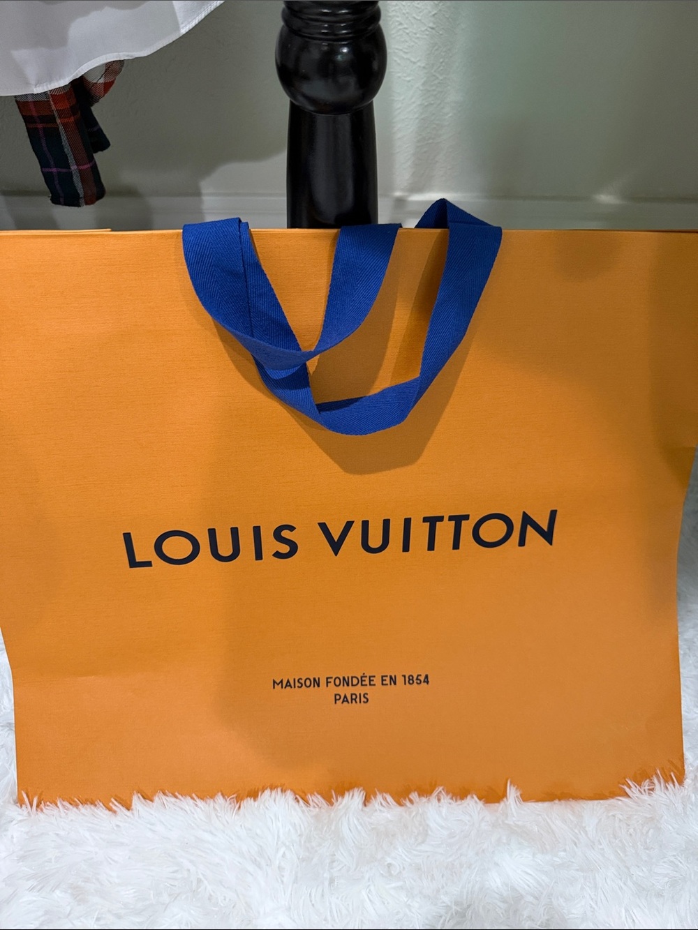 Louis Vuitton Orange Tote with Blue Handles